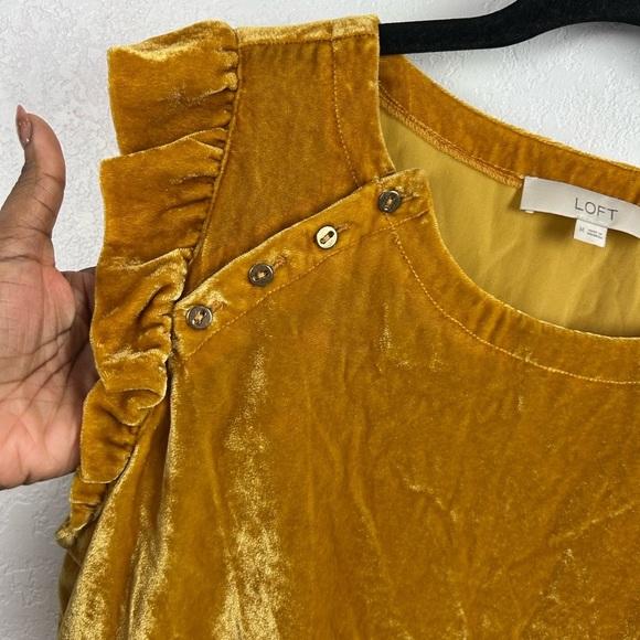 LOFT Womens Velvet Ruffle Sleeve Blouse Mustard Yellow Hippie Bohemian Chic Sz M - Picture 4 of 6